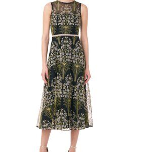 ML Monique Lhuillier Embroidered Mesh Cocktail Dress